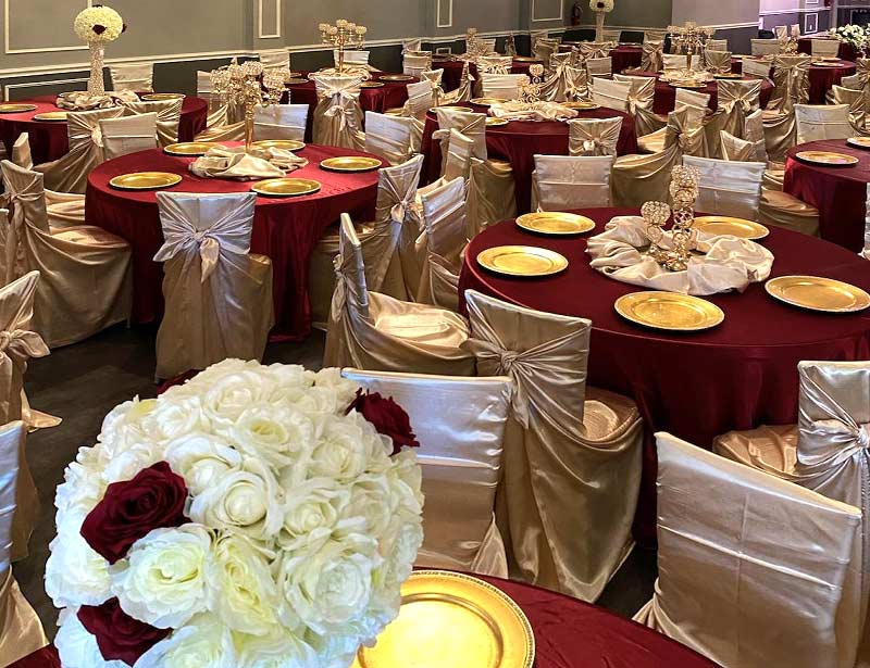 Crown Jewel event tables including floral and centerpiece decorations