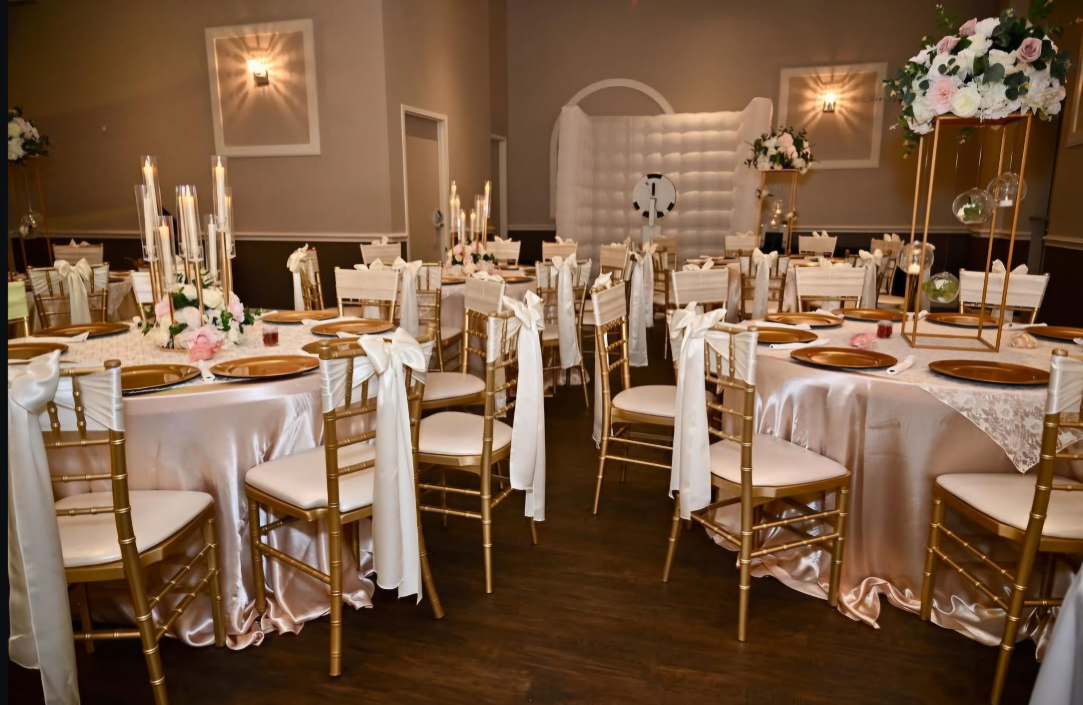 Event hall decorated with quinceañera theme