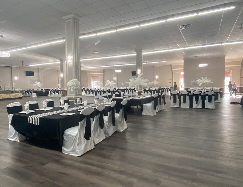 Garcia Event Centers large wedding venue rental with table decorations