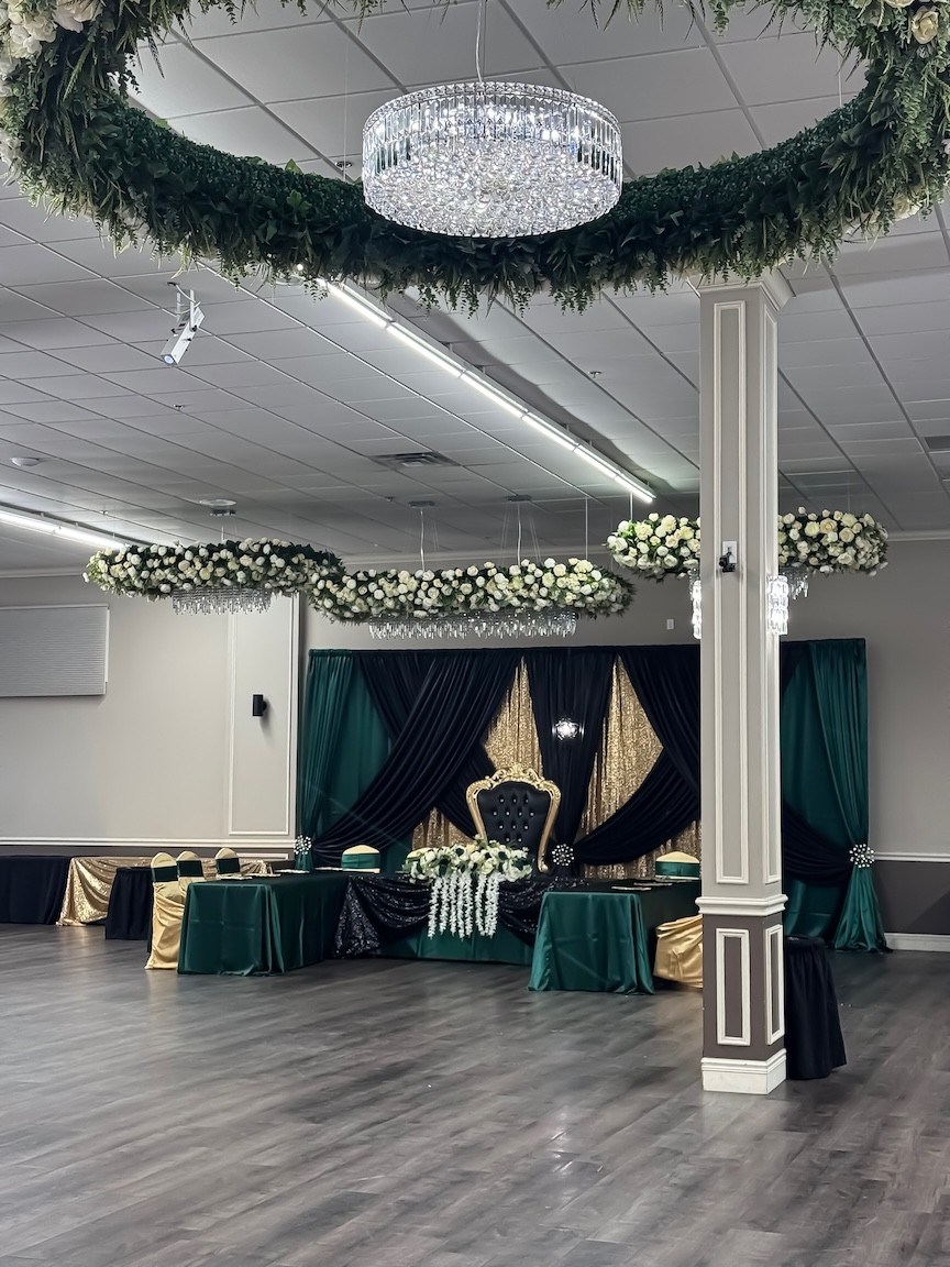 Garcia Event Centers large wedding venue rental with table decorations