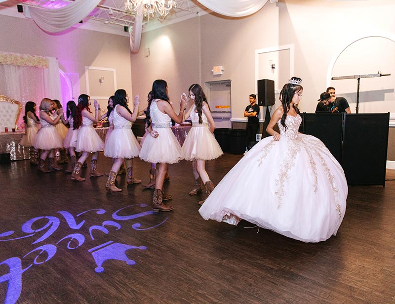 Dance floor spotlight for quinceañera waltz