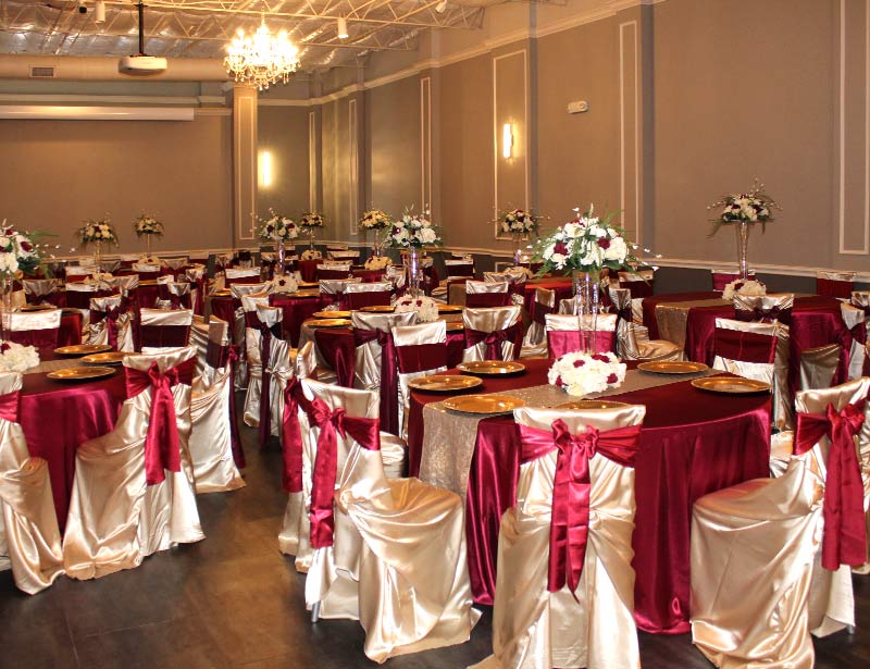 crown jewel ball room banquet halls for rent near me with chair decorations and chandelier