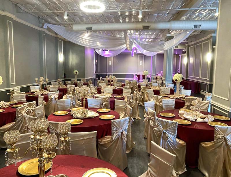 crown jewel ballroom small hall for rent with decoration and catering packages setup