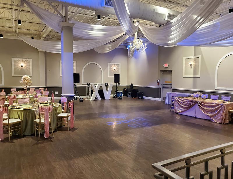 le rose ballroom birthday party venue for rent with sweet 16 decorations